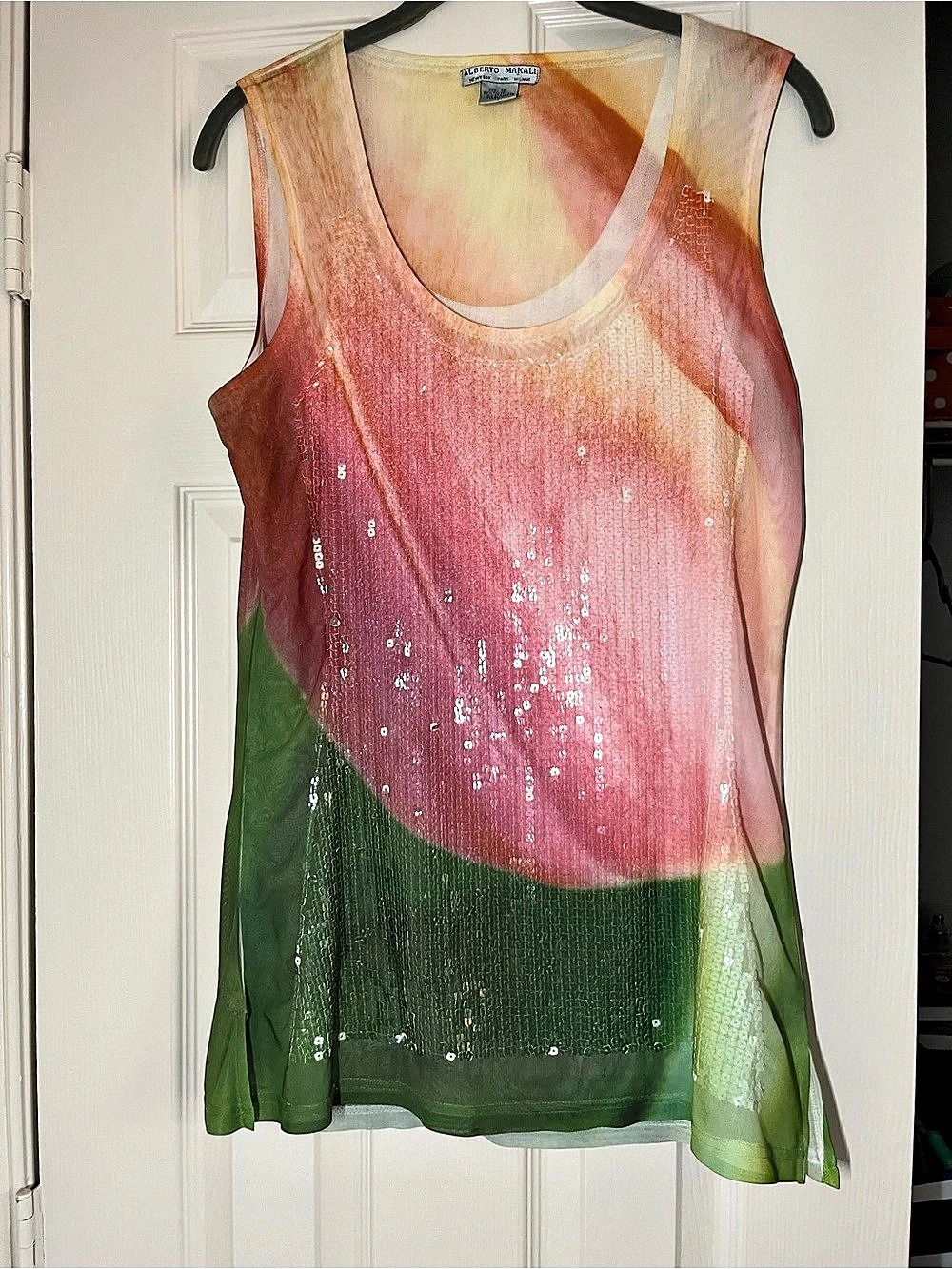 Alberto Makali Color Block Sequin Tank in Pink & Green Size Small